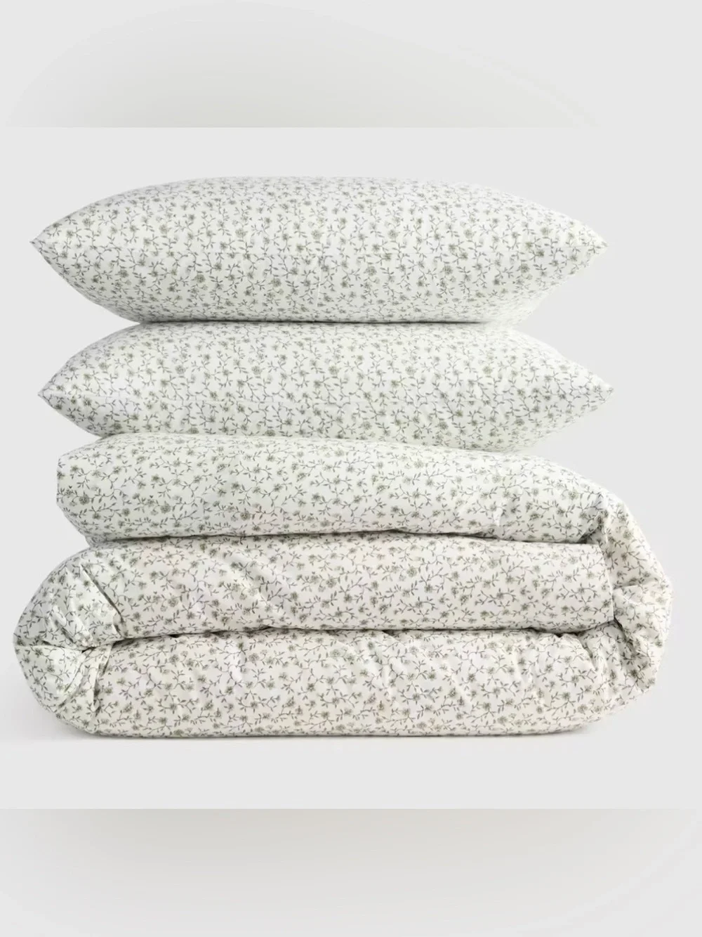 NWOT Quince Organic Crisp Percale 3 Pc Duvet Cover Set, K/Cal K (Green Florette)